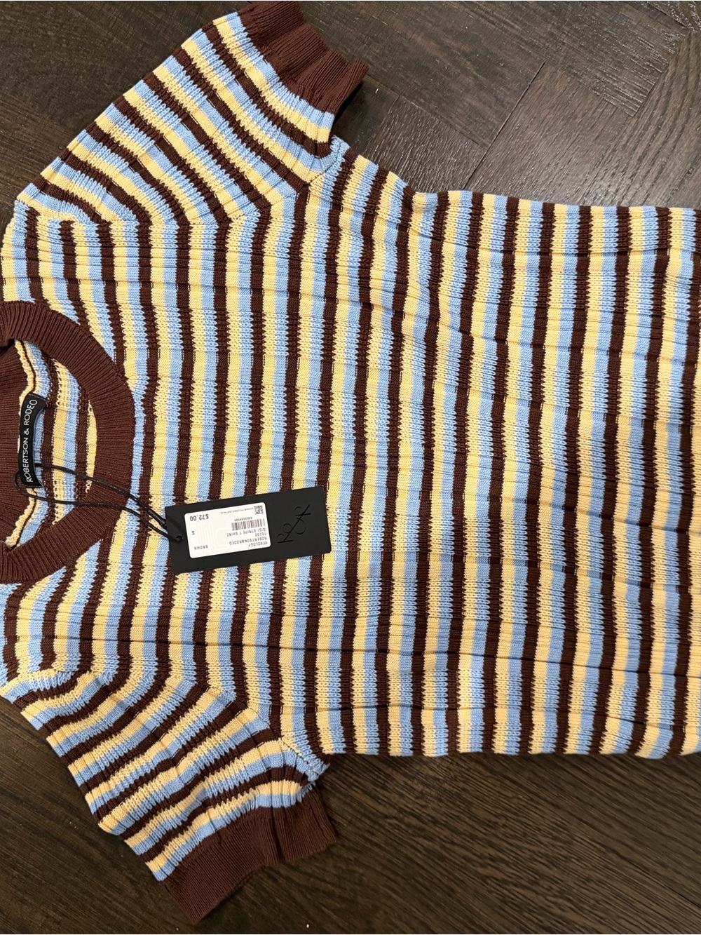 Gigi Stripe Knit Tee in Brown, Light Blue & Cream